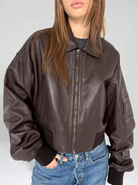 BONNIE LEATHER BOMBER - BROWN
