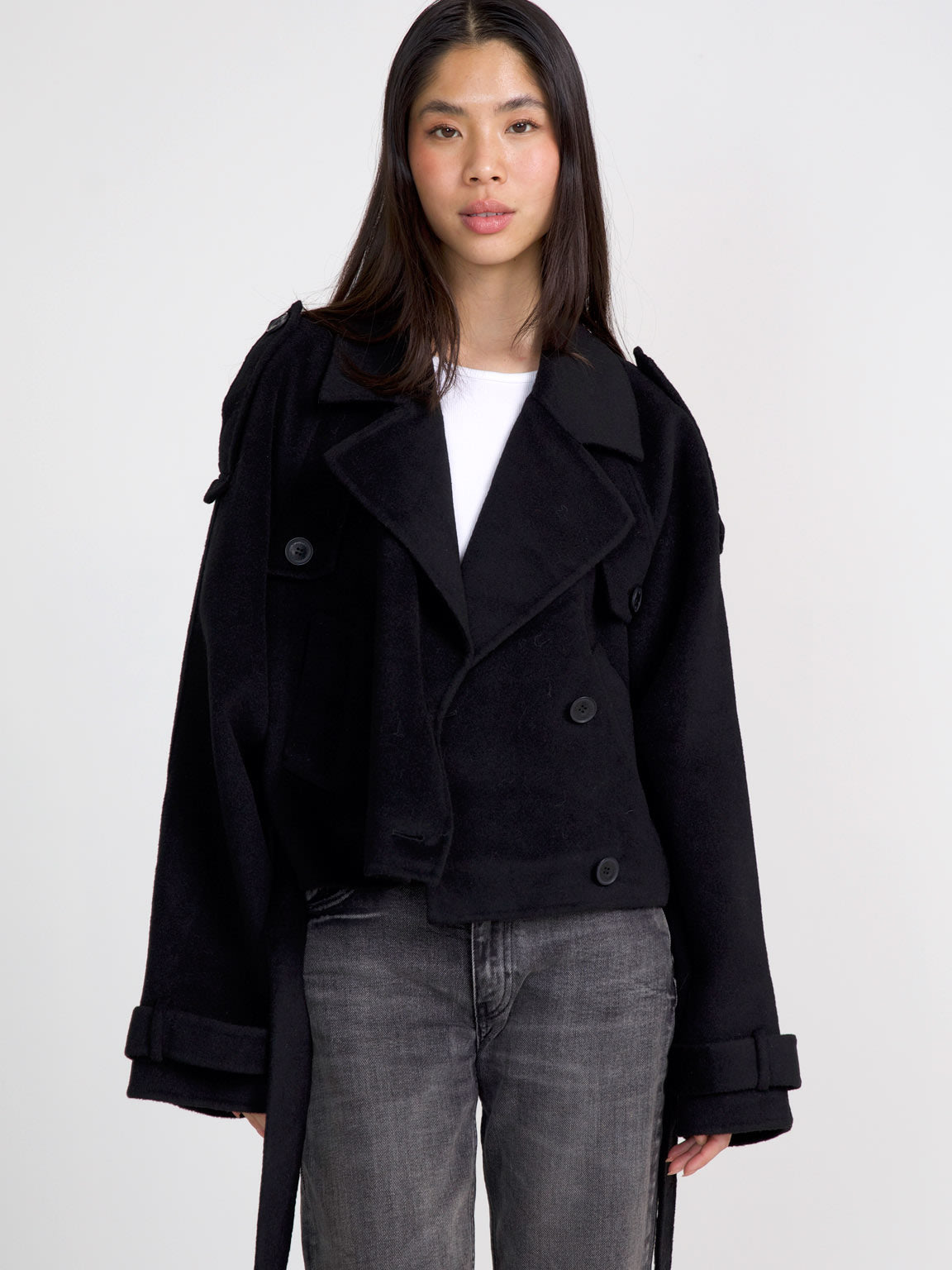 JOHN TRENCH JACKET WOOL BLACK - Main Image