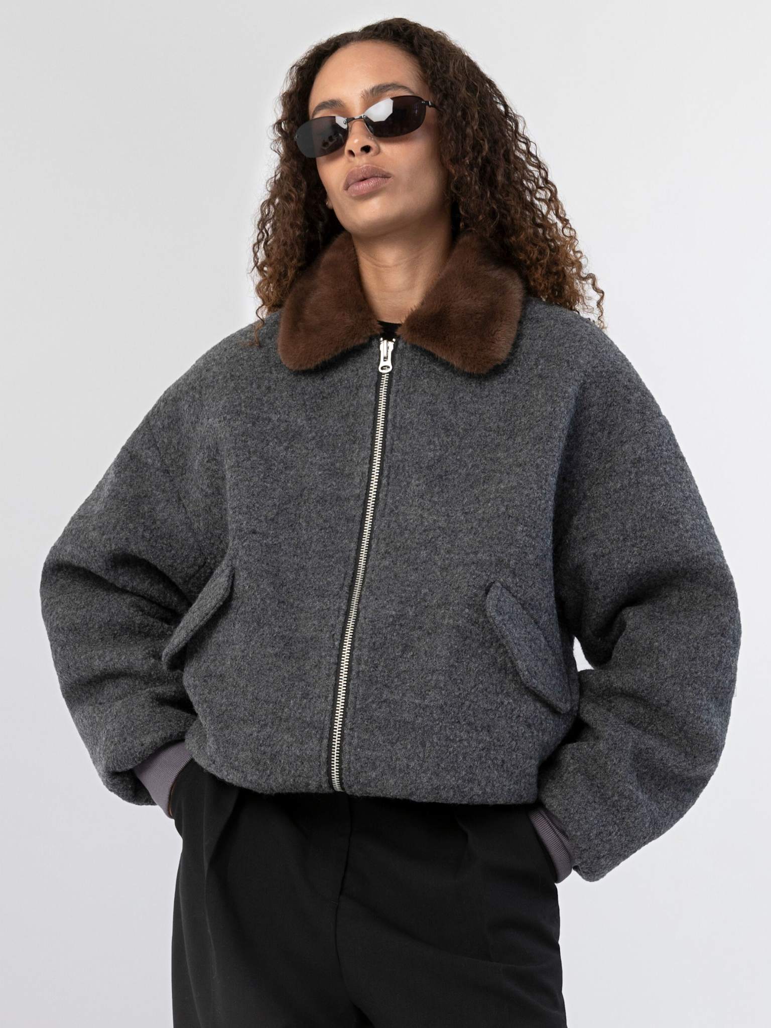 AVERY BOMBER JACKET - GREY/BROWN