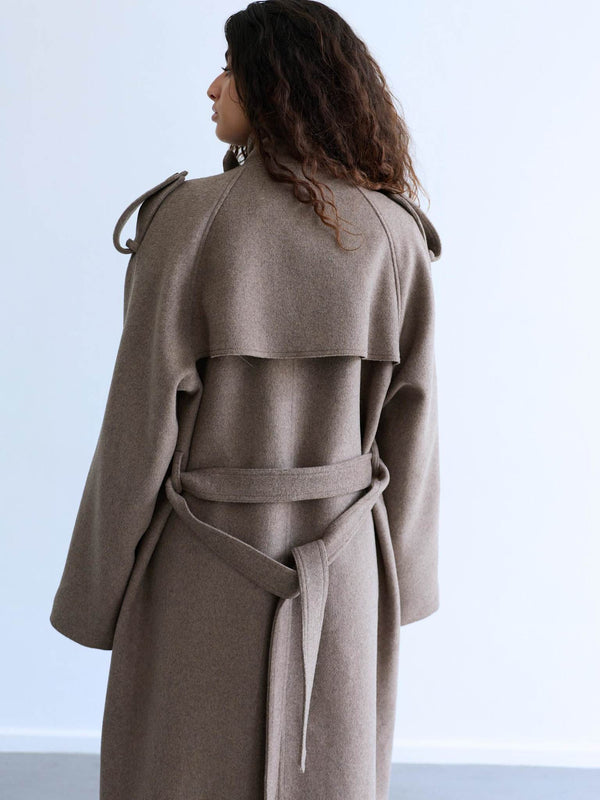 HEATHER WOOL COAT - DARK BEIGE