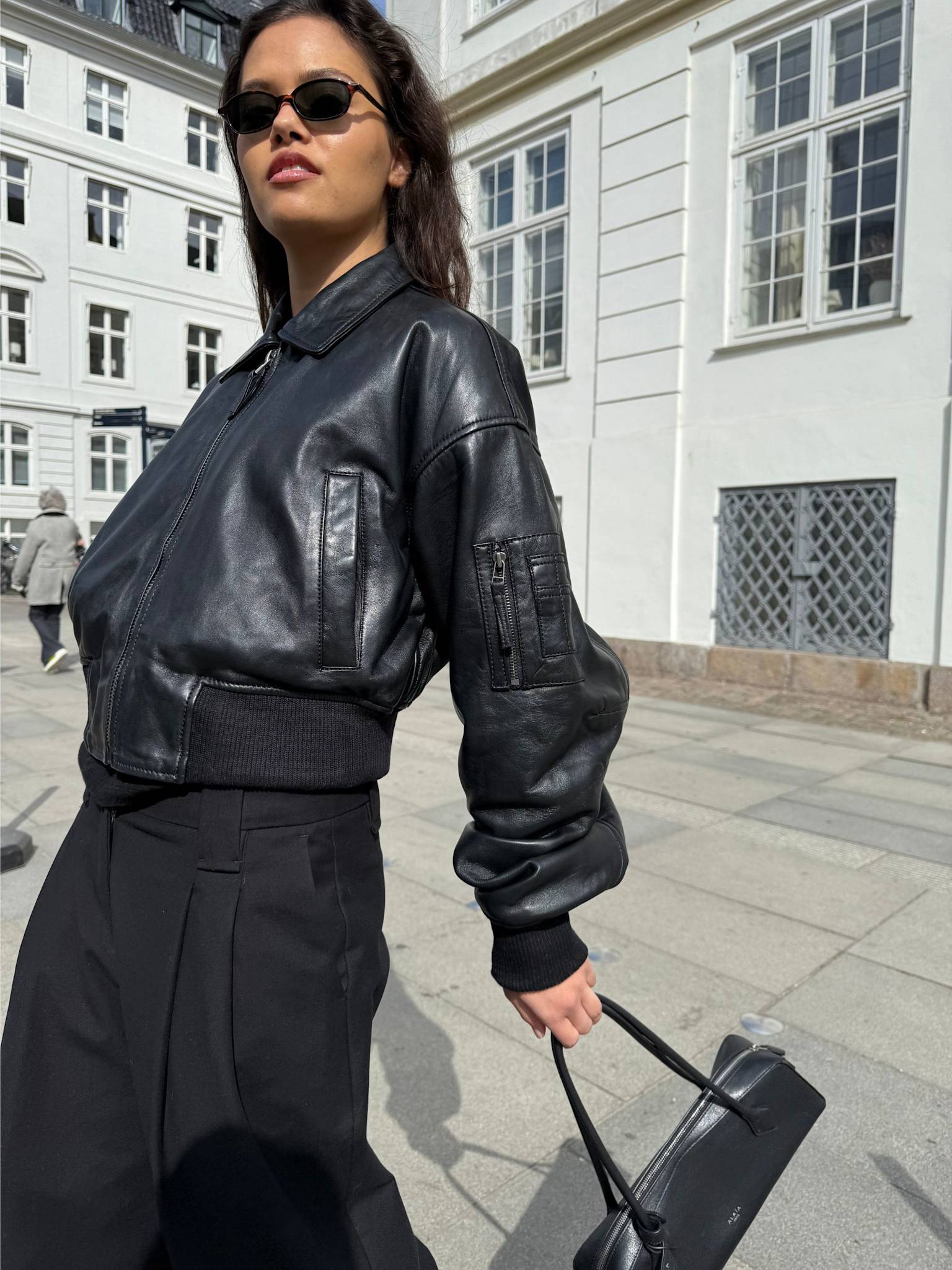 BONNIE LEATHER BOMBER - BLACK