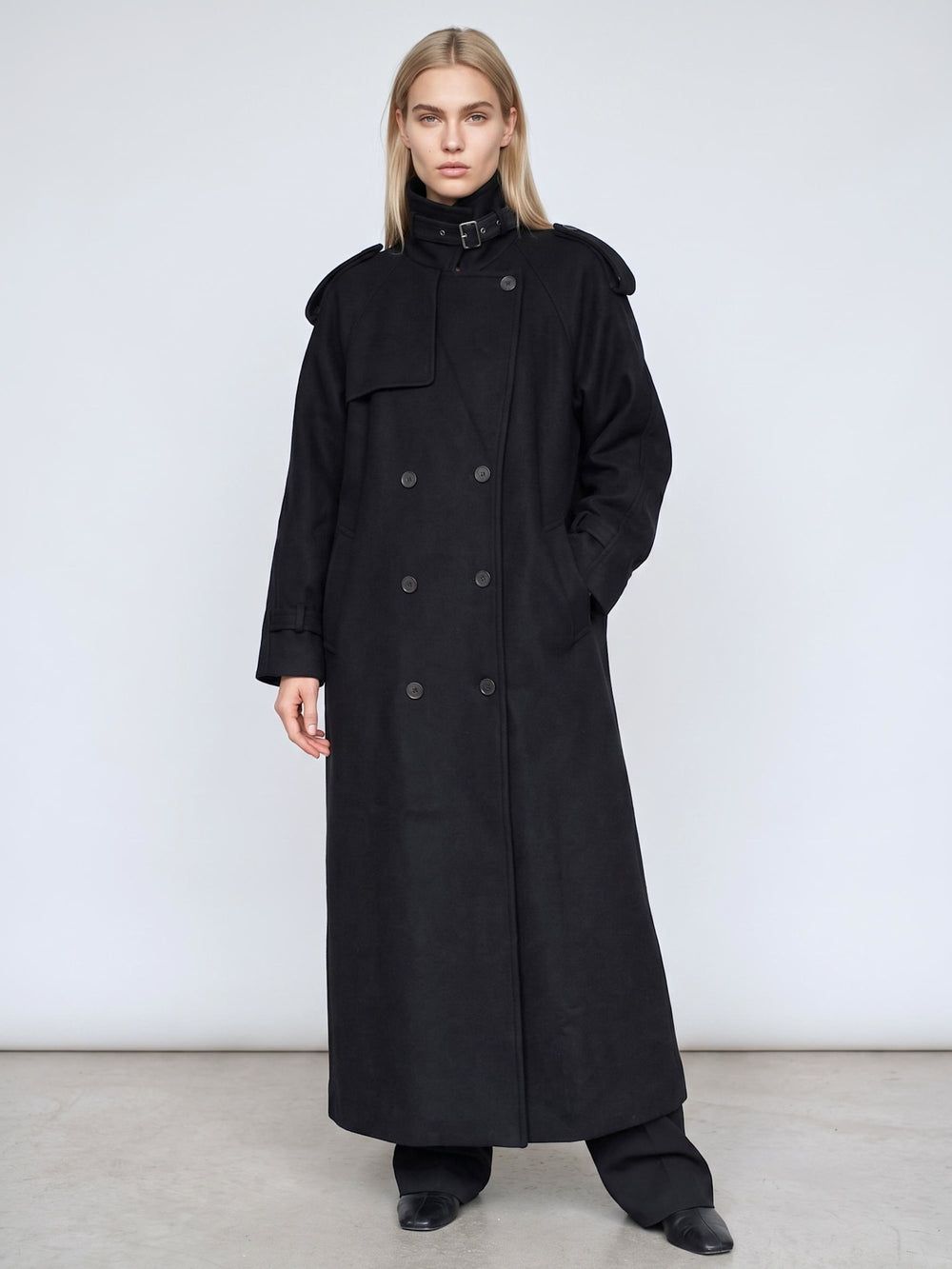 HEATHER WOOL COAT - BLACK