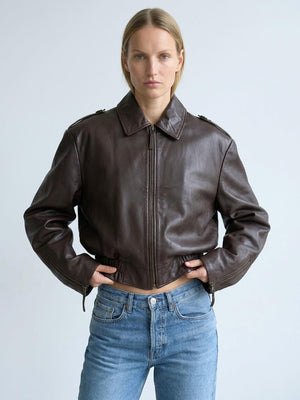 CLEO LEDERJACKE - BRAUN