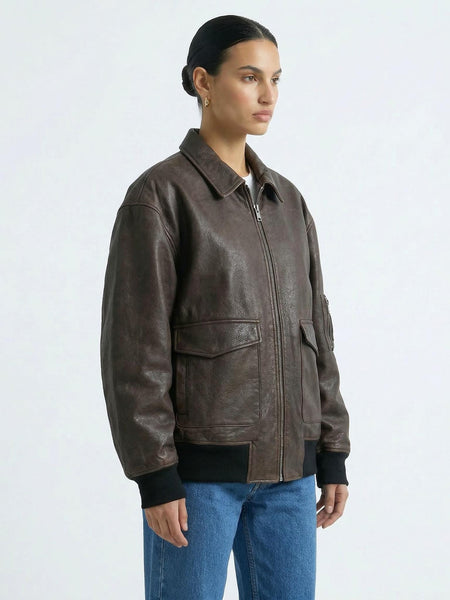 【C.E/CAVEMPT】LEATHER/NYLON BOMBER Jacket CLYDE LEATHER BOMBER - BROWN