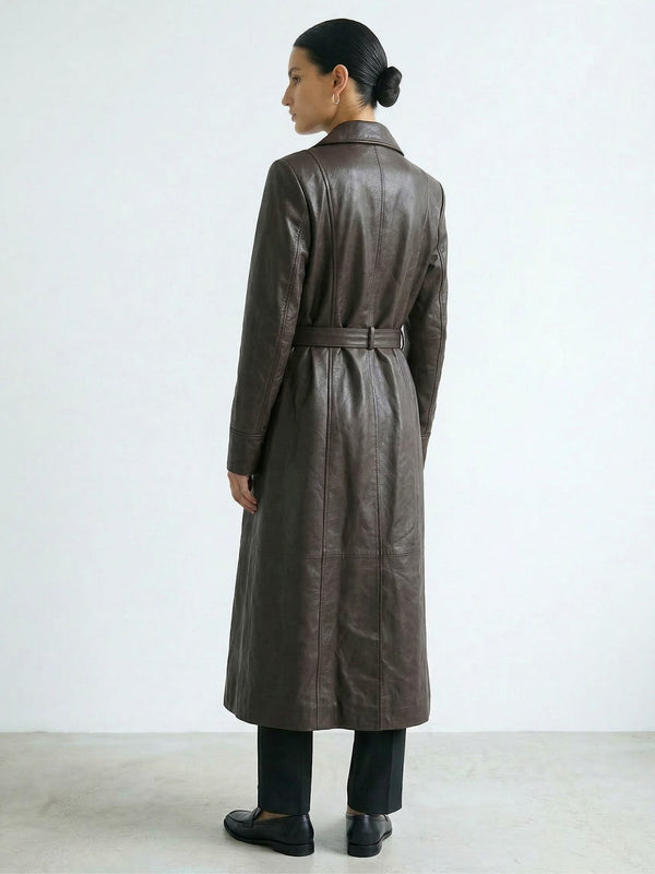 DREW LEATHER COAT - BROWN