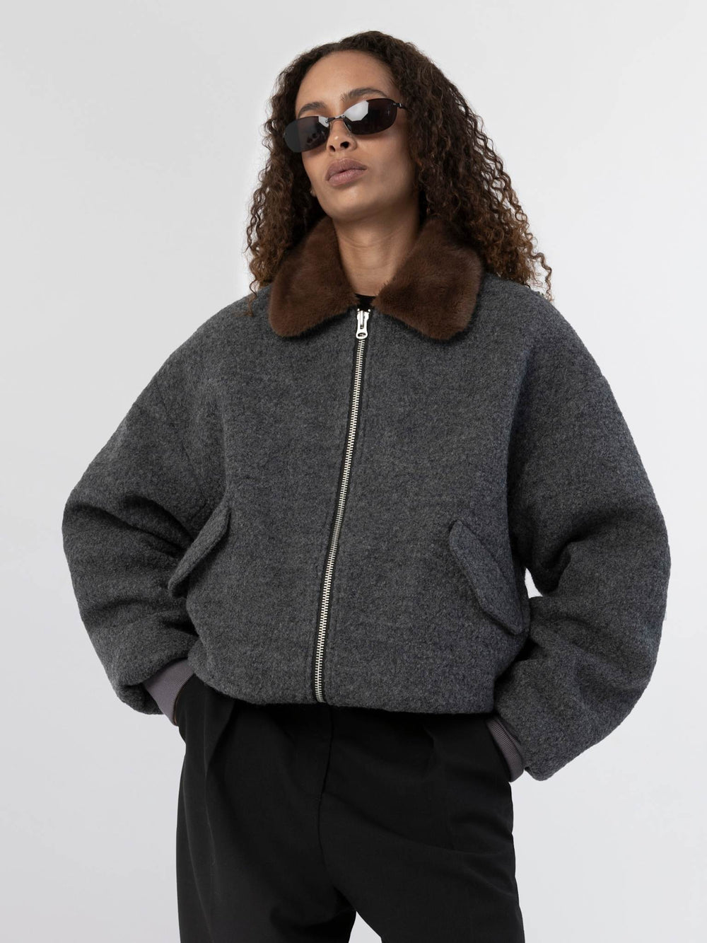 AVERY BOMBER JACKET - GREY/BROWN
