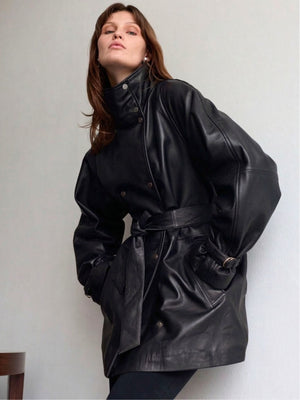 SKYLER LEATHER COAT - BLACK