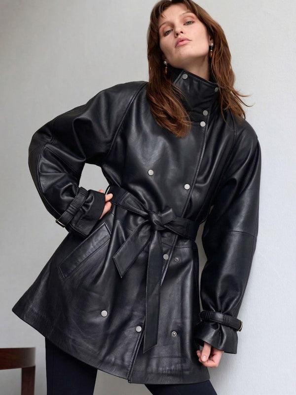 SKYLER LEATHER COAT - BLACK
