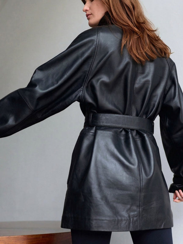 SKYLER LEATHER COAT - BLACK