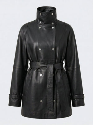 SKYLER LEATHER COAT - BLACK