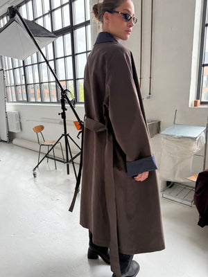 JOEL CANVAS COAT - BROWN/NAVY