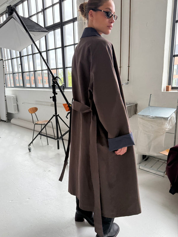 JOEL CANVAS COAT - BROWN/NAVY