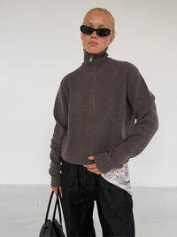 UMA ZIP KNIT - BROWN