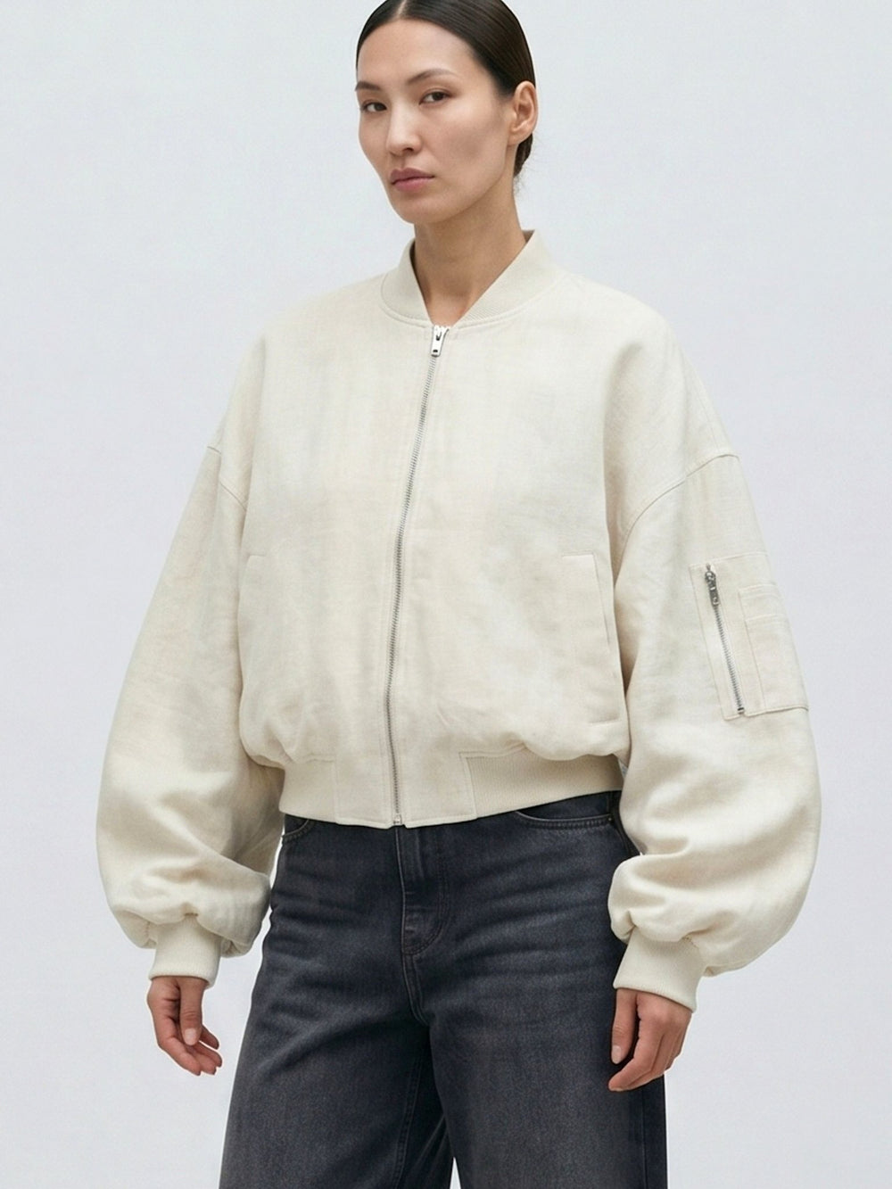 KIAN LINEN BOMBER - CREME