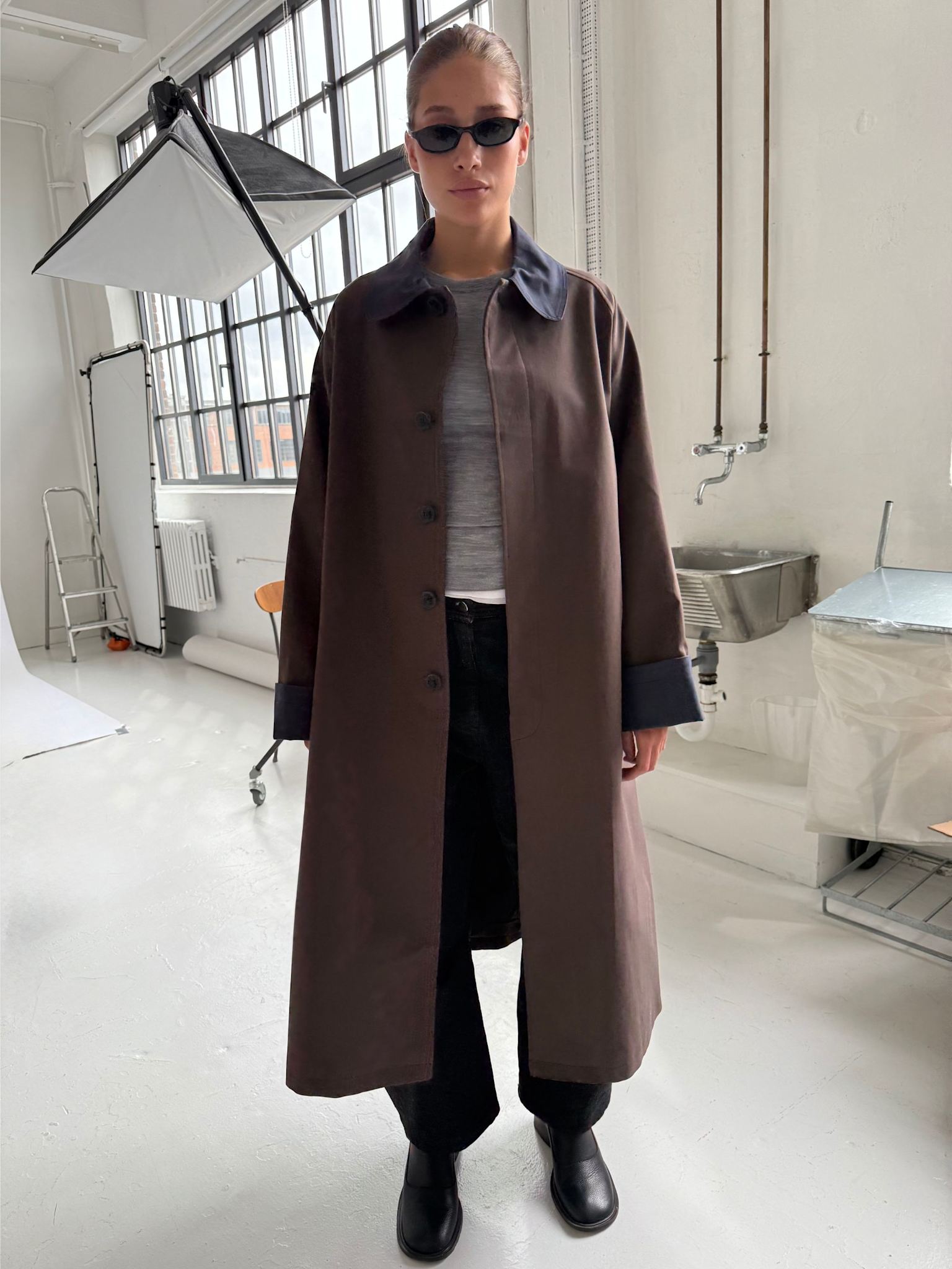 JOEL CANVAS COAT - BROWN/NAVY