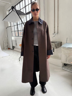 JOEL CANVAS COAT - BROWN/NAVY