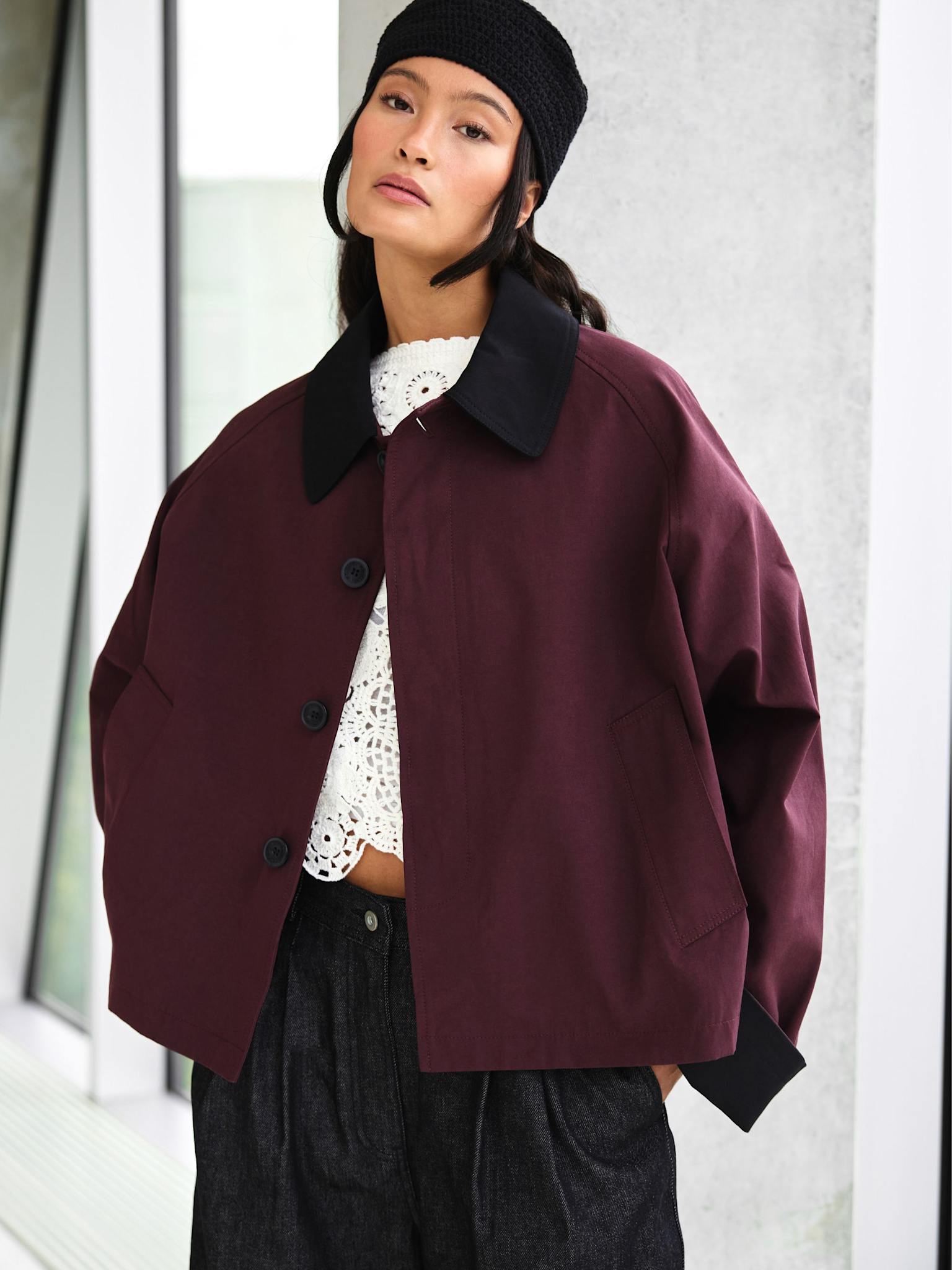 JOEL CANVAS JACKET - BURGUNDY/BLACK