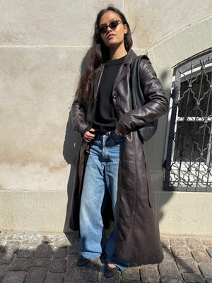 DREW LEATHER COAT - BROWN