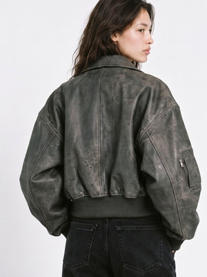 BONNIE CROPPED BOMBER - BROWN