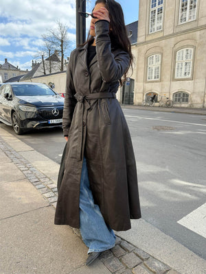 DREW LEATHER COAT - BROWN
