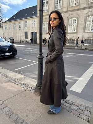 DREW LEATHER COAT - BROWN