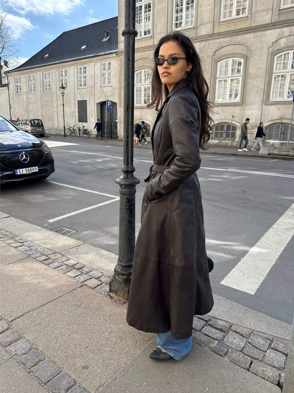 DREW LEATHER COAT - BROWN