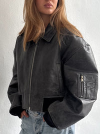 BONNIE CROPPED BOMBER - BLACK