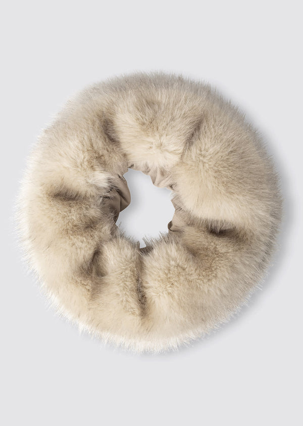 Luxurious beige faux fur scrunchie by MEOTINE, featuring a soft, fluffy texture perfect for stylish hair accessories.