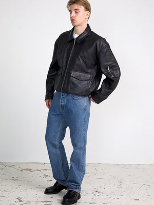 TANIS LEATHER BOMBER - BLACK