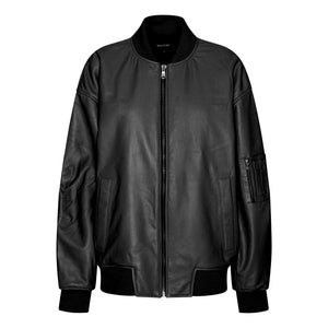 BIANCA LEATHER BOMBER - BLACK