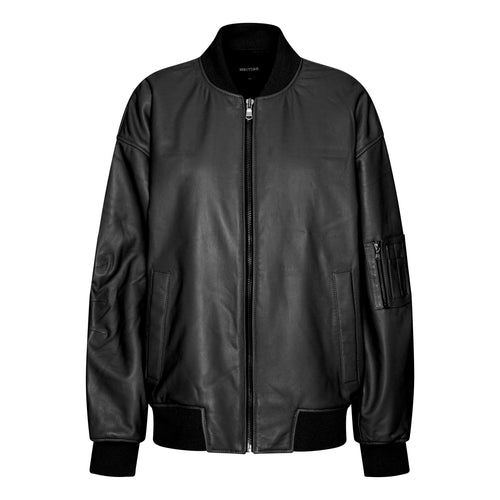BIANCA LEATHER BOMBER - BLACK