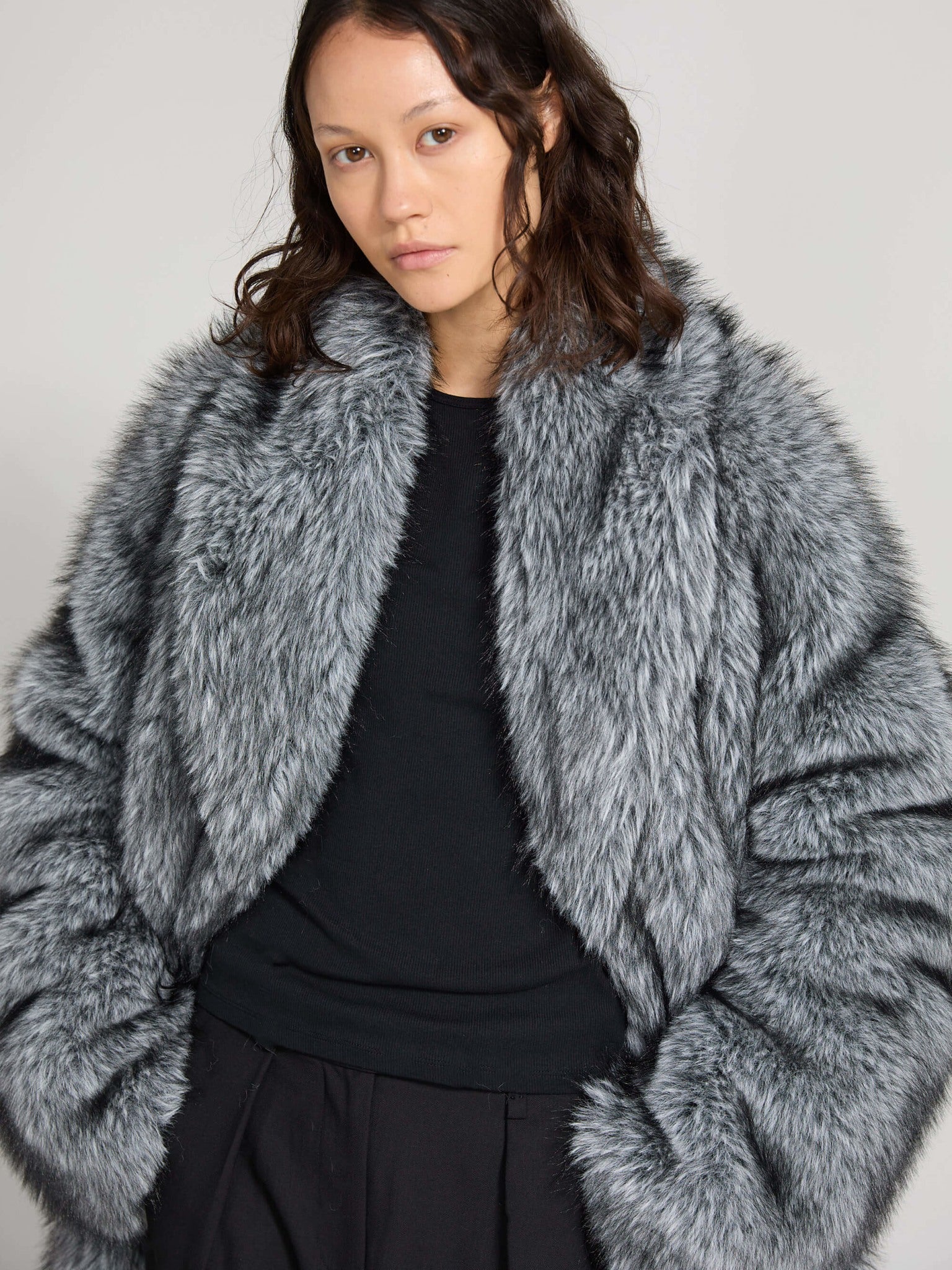 mloin nuit shaggy coat / ダークグレー KATHA COAT - SILVER BLUE