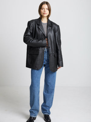 ZION LEATHER BLAZER - BLACK